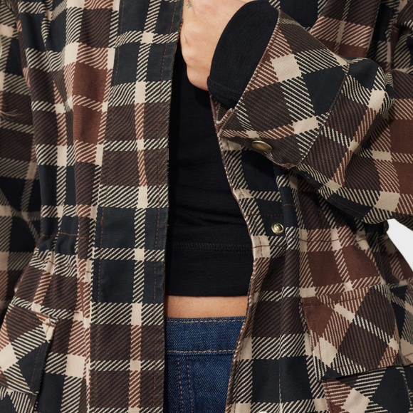 H&M coated collar twill plaid jacket - Picture 3 of 10
